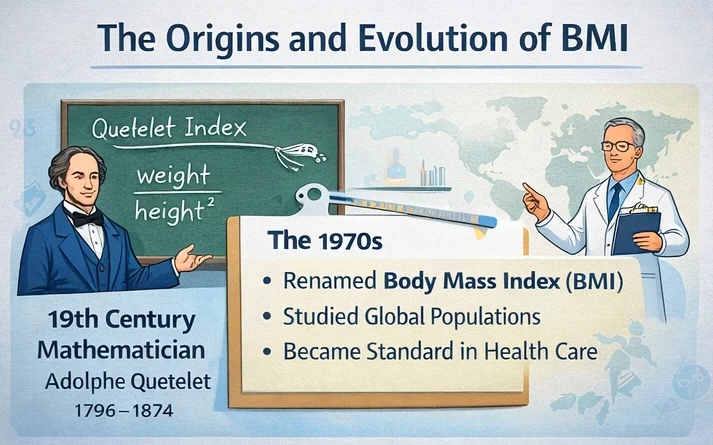 Body Mass Index BMI calculation formula showing weight divided by height squared